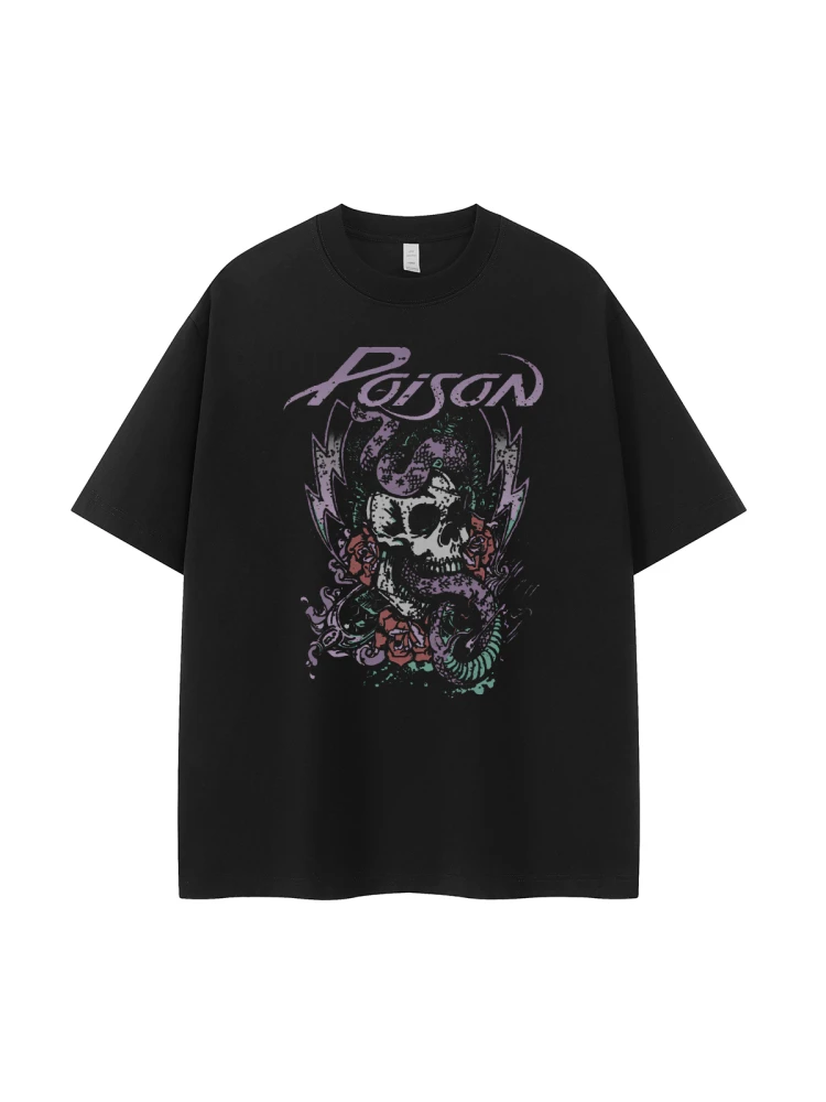 Dark Skeleton Vintage American Street Style Loose Fit Short Sleeve T-Shirt Breathable Cotton Casual Fashion Urban Scene