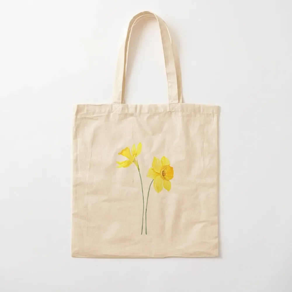 

hand painted yellow daffodils watercolor painting Tote Bag shopping bag custom fabric bag Woman shopper