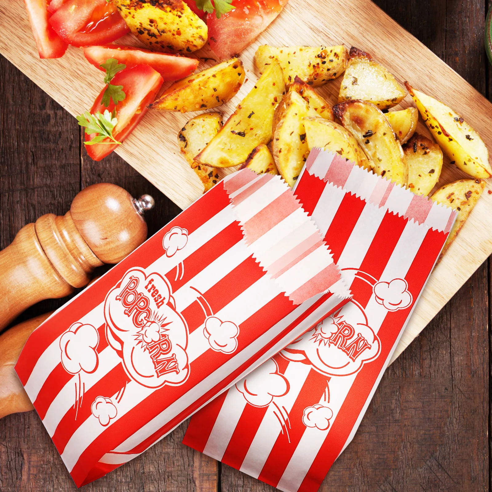 

100 Pcs Popcorn Bags 9cmx22cm Paper Material Oil Proof Treat Bags for Snacks Movies Parties Carnivals Cinemas Storage