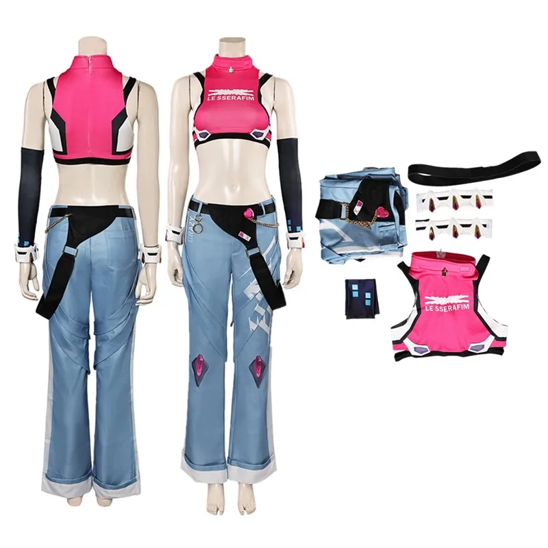 

OW Disguise Juno Cosplay Costume Game Fantasia Adult Women Pink Vest Pants Belt Gloves Outfits Halloween Carnival Party Suit