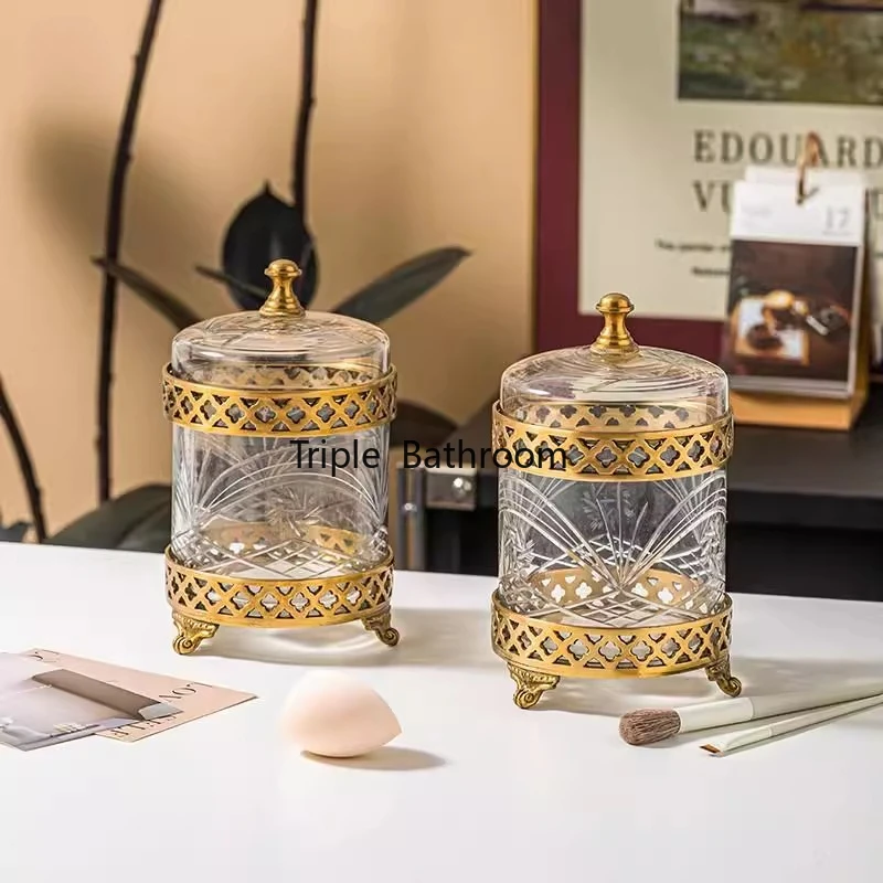 1pc Glass+metal Storage Container Decorative Candy Box with Lid Cosmetics Storage Jar Tea Table Ornament Home Accessories