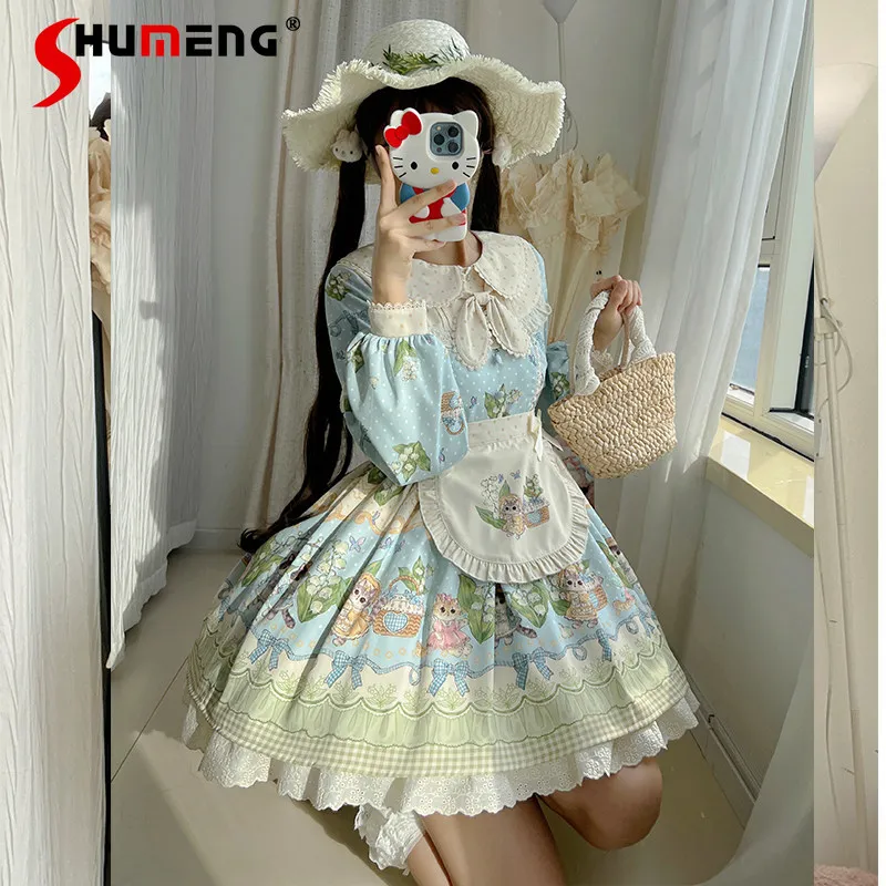 

2026 Spring and Autumn New Original Lolita Long-Sleeve Dresses OP Girls' Daughters Cute Short Dress Princess Dress Vestidos