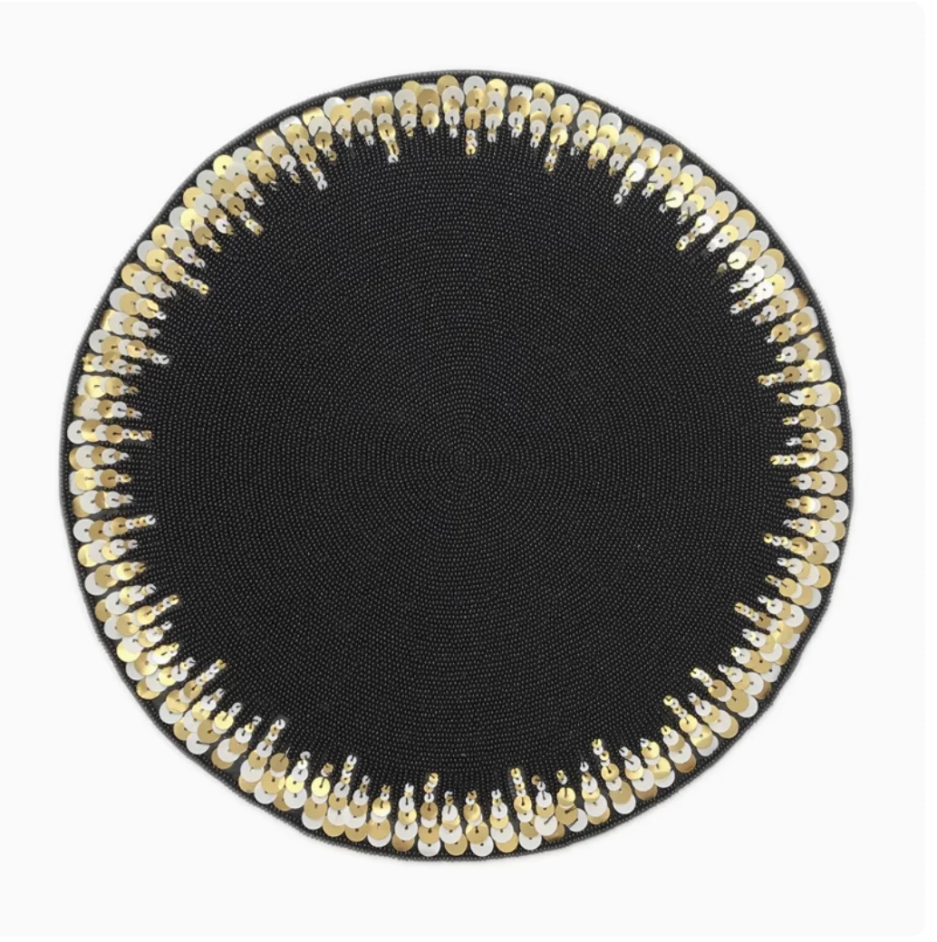 

Beauty colorful Handmade Bead Embroidery Meal Mat Wooden Bead Round Dining Room Table Mat Decoration