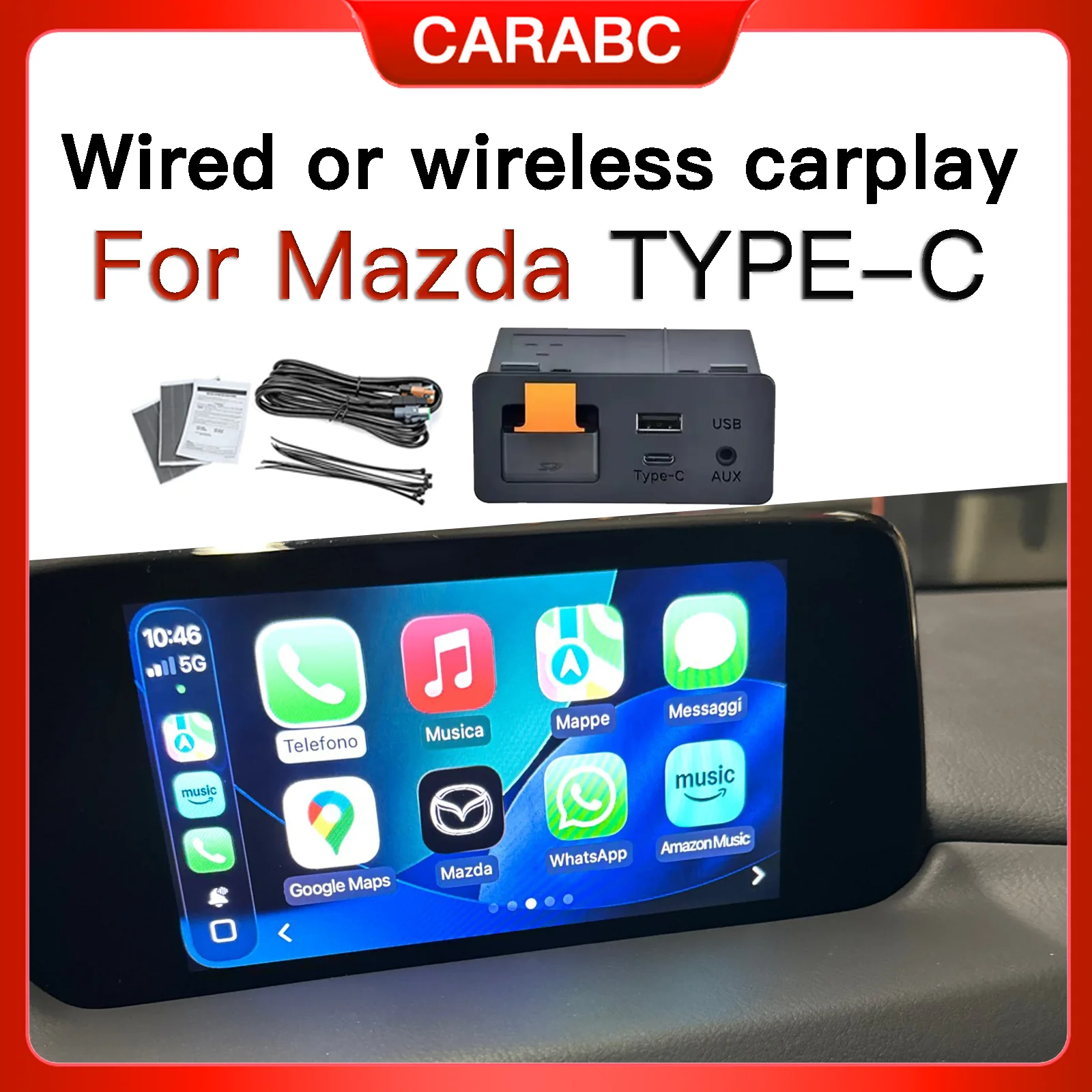 Wired or Wireless carplay Android auto module type-c Adapter For Retrofit Mazda 2 3 6 CX3 CX5 CX8 CX9 MX5 USB HUB TK78669U0C Kit