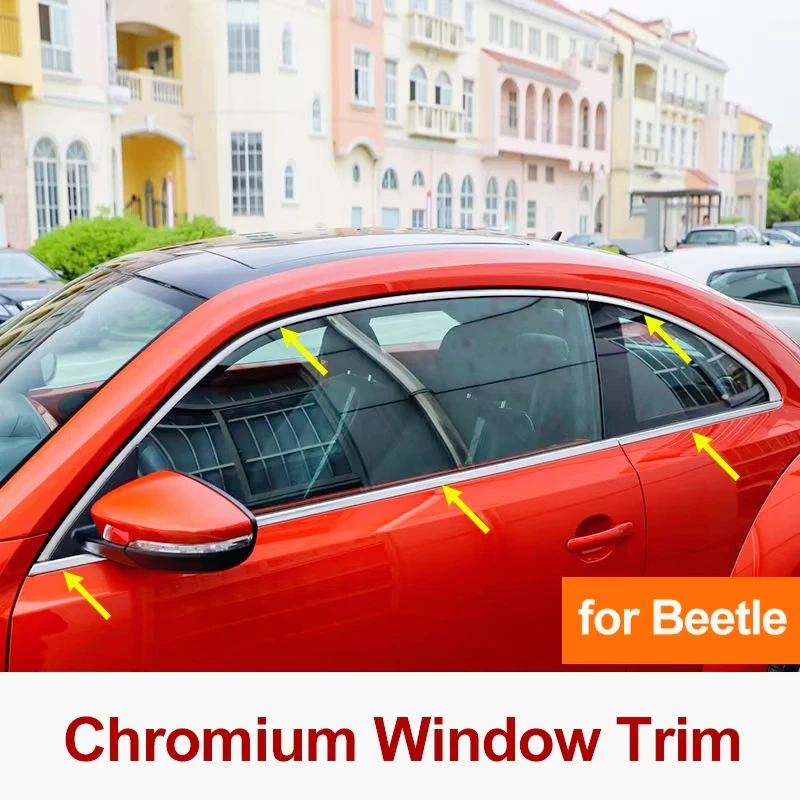 

4/6pcs for Volkswagen Beetle 2013-2019 Window Trim Chromium Plated Decorative Strip Stainless Steel