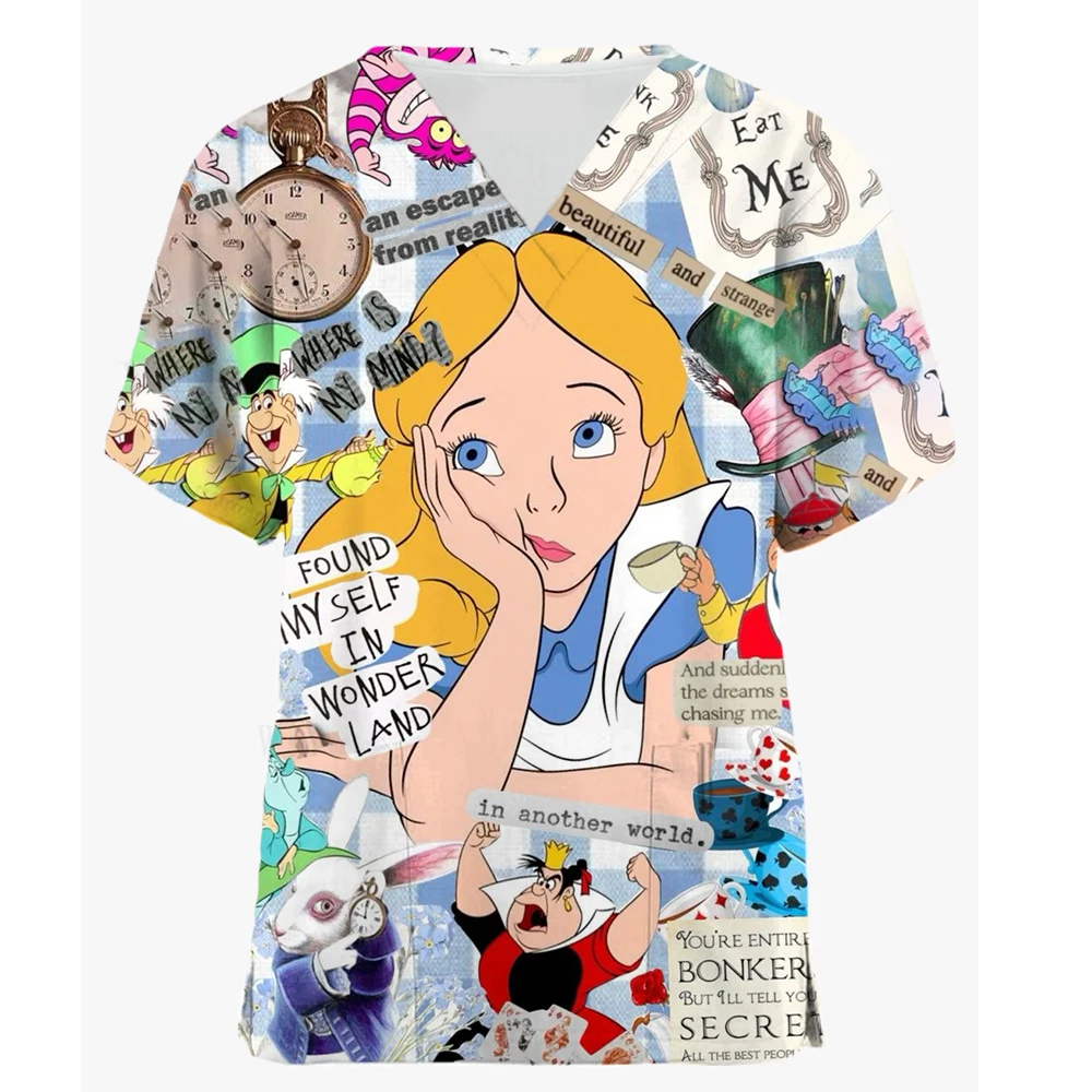 Uniforme d'infirmière pour femmes, accessoires d'hôpital, blouses de chirurgie pour médecins et infirmières, hauts imprimés princesse Disney, vêtements de travail pour magasin d'animaux, vente en gros