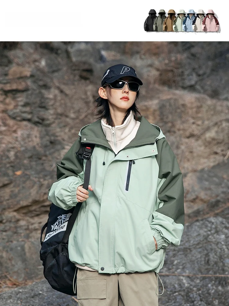 

Теплый хлопковый костюм-двойка для мужчин на осень-зиму: ветровка и футболка, универсальная верхняя одежда с капюшоном на молнии