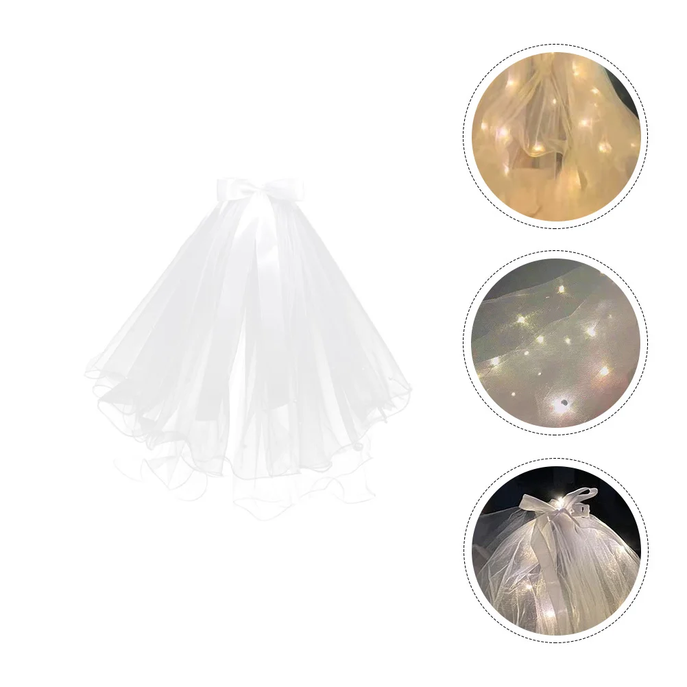

1Pcs Luminous Wedding Veil Double-Layer Bowknot Bridal Hair Accessory Durable Headband for Wedding Engagement Performance