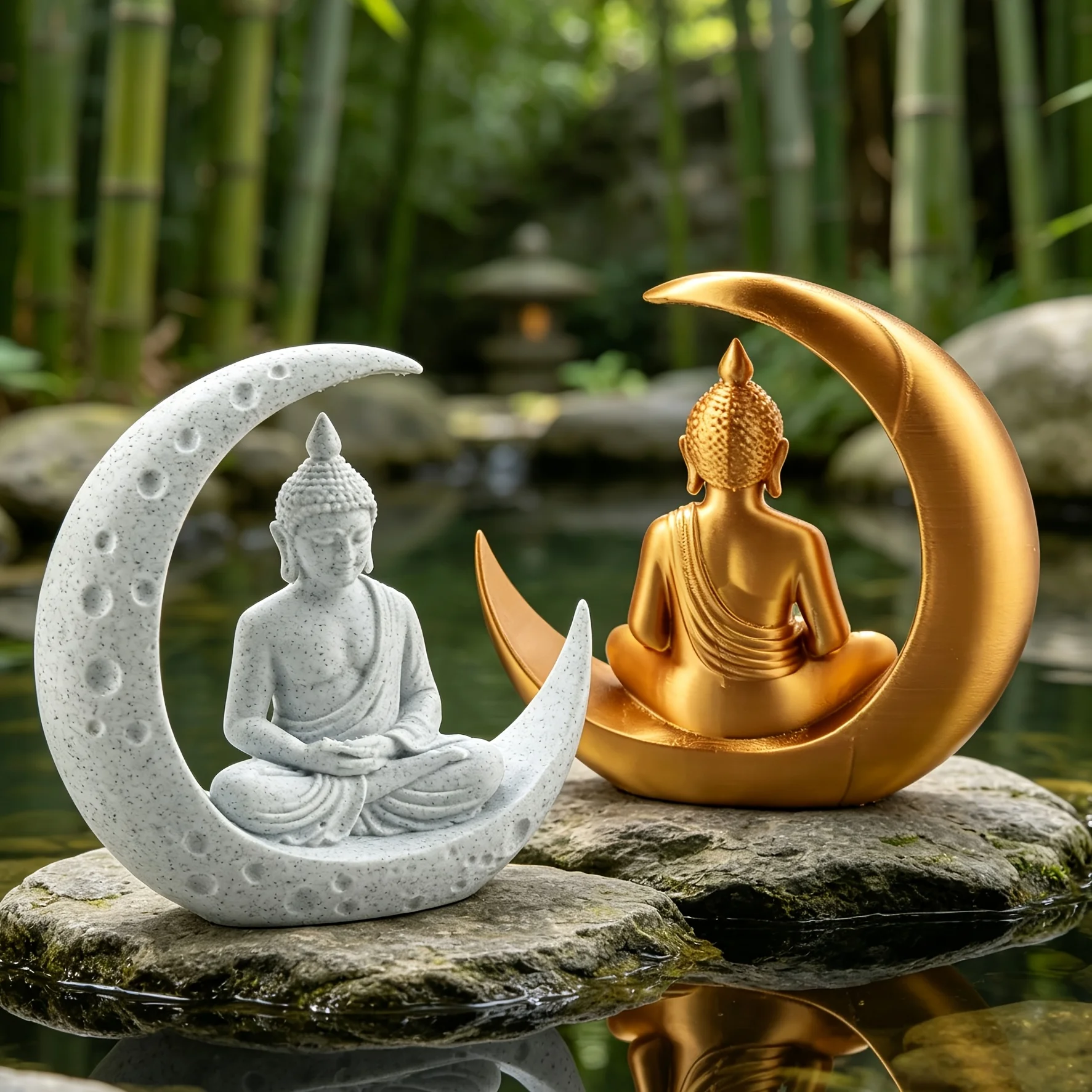 Moon Buddha Statue Home Meditating Buddha Figurine for Zen Garden Home Desktop Decor Spiritual Ornament YogaSpace Spiritual Gift