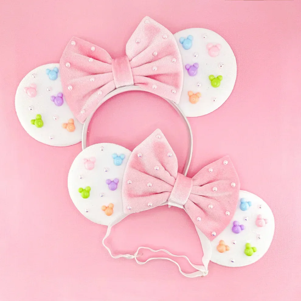 Disney Mickey Girl Velvet Ear Headband Soft Butterfly Knot Headband Halloween Party Christmas Hair Accessories