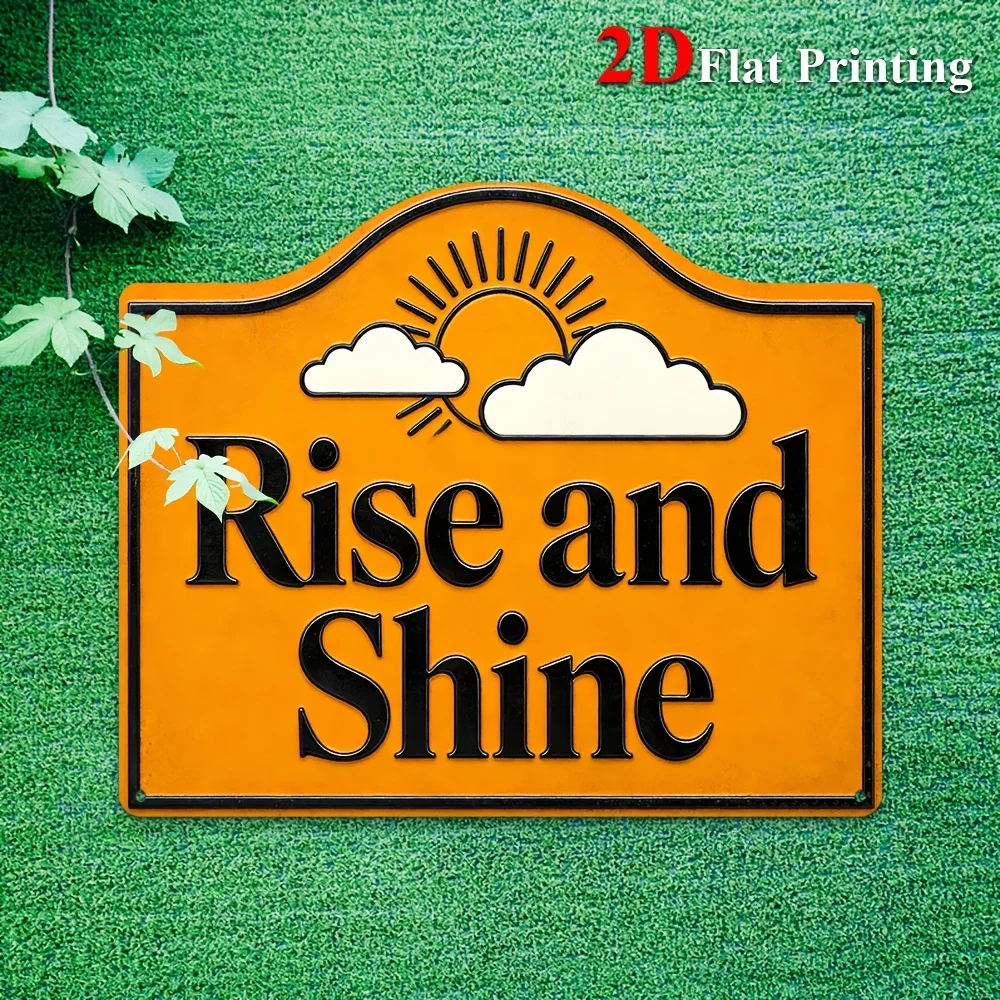 1pc 2D Flat Sign Artwork Showcasing 'Rise And Shine' With A Sun And Clouds, Ideal For Decorating Your Kitchen, Bathroom