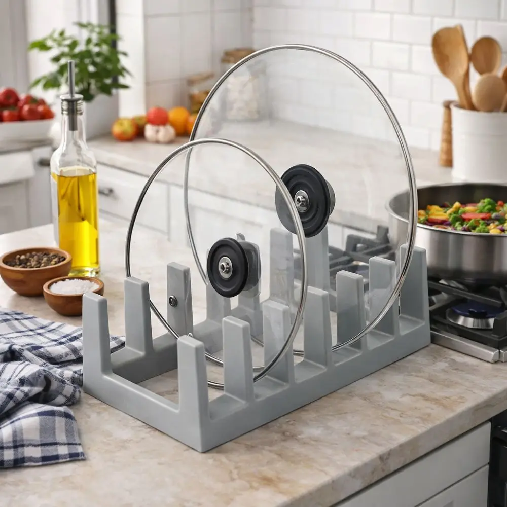 

Cooking Utensil Holder 6-Tier Pot Lid Holder Draining Plastic Dish Storage Rack Versatile Space-Saving Spoon Holder Study Room