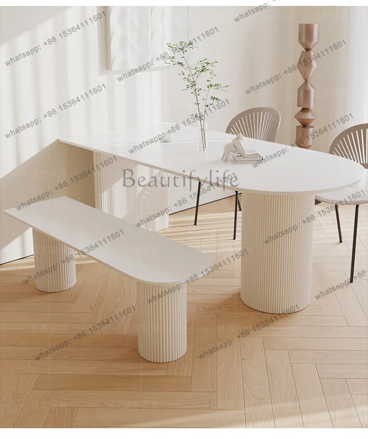 Dining table, bench, French cream style, modern simple living room, small apartment, high-end solid wood multi-layer board