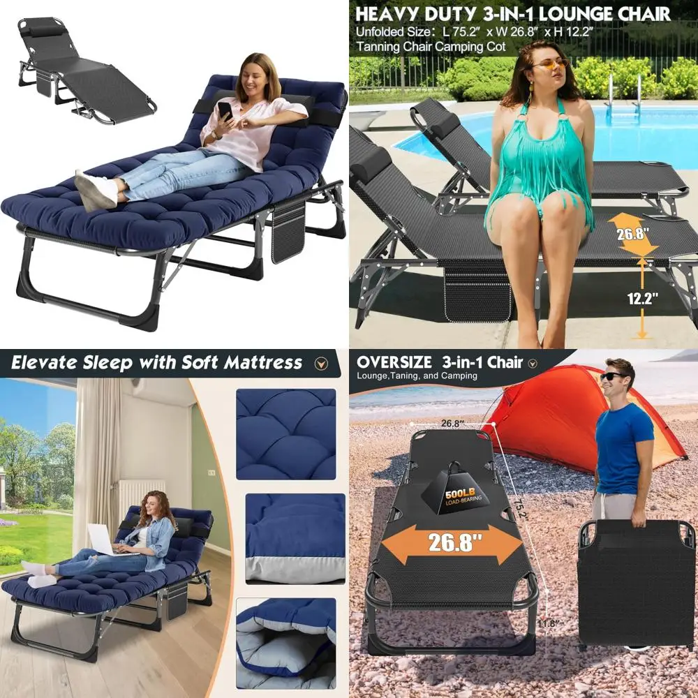 

Heavy Duty 5-Position Folding Chaise Lounge Chair for Outdoor, Poolside, Beach, Lawn Use