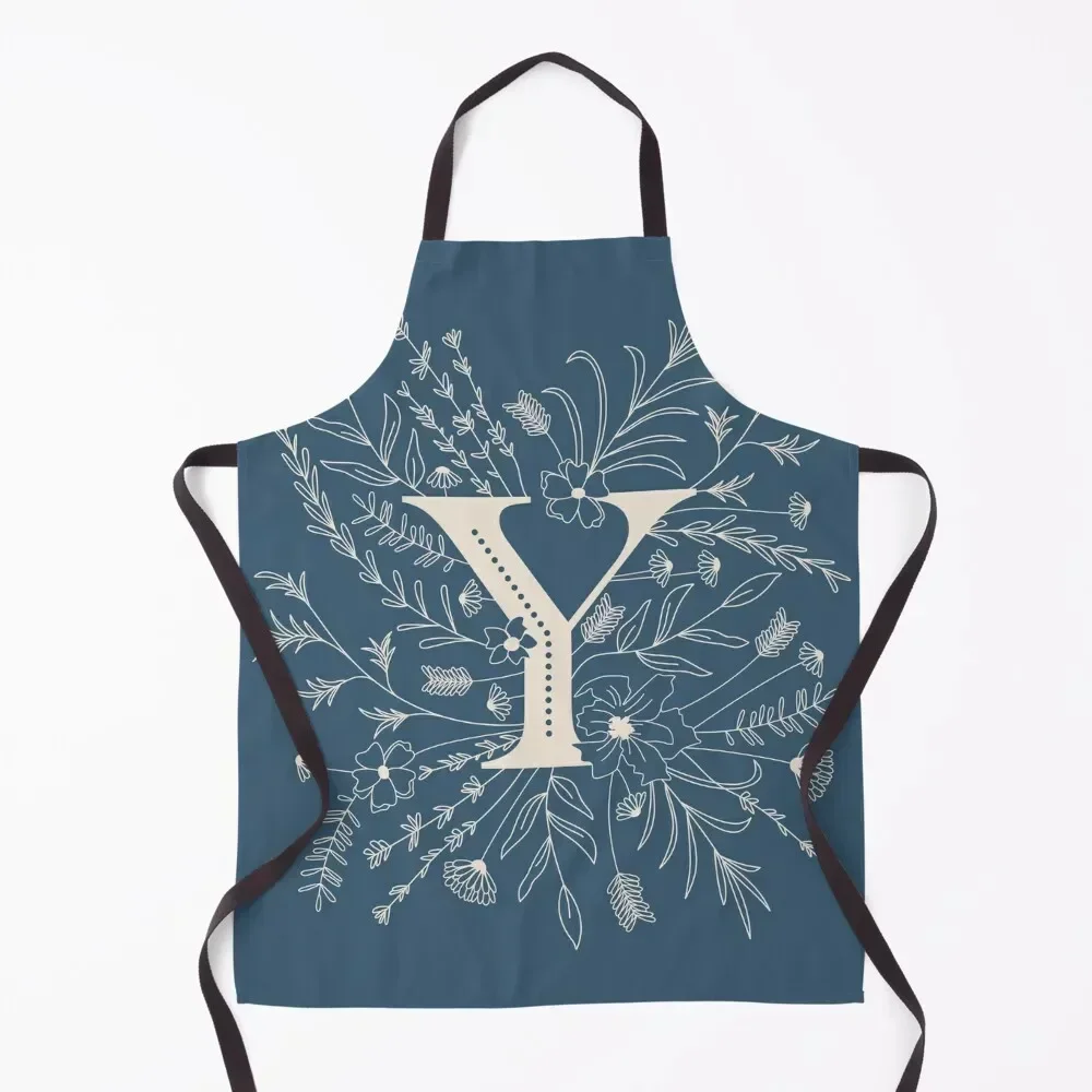 

Botanical Letter Y (Lake Blue) Apron For Kitchen Women For Home Accessories Waterproof Kitchen For Women Apron