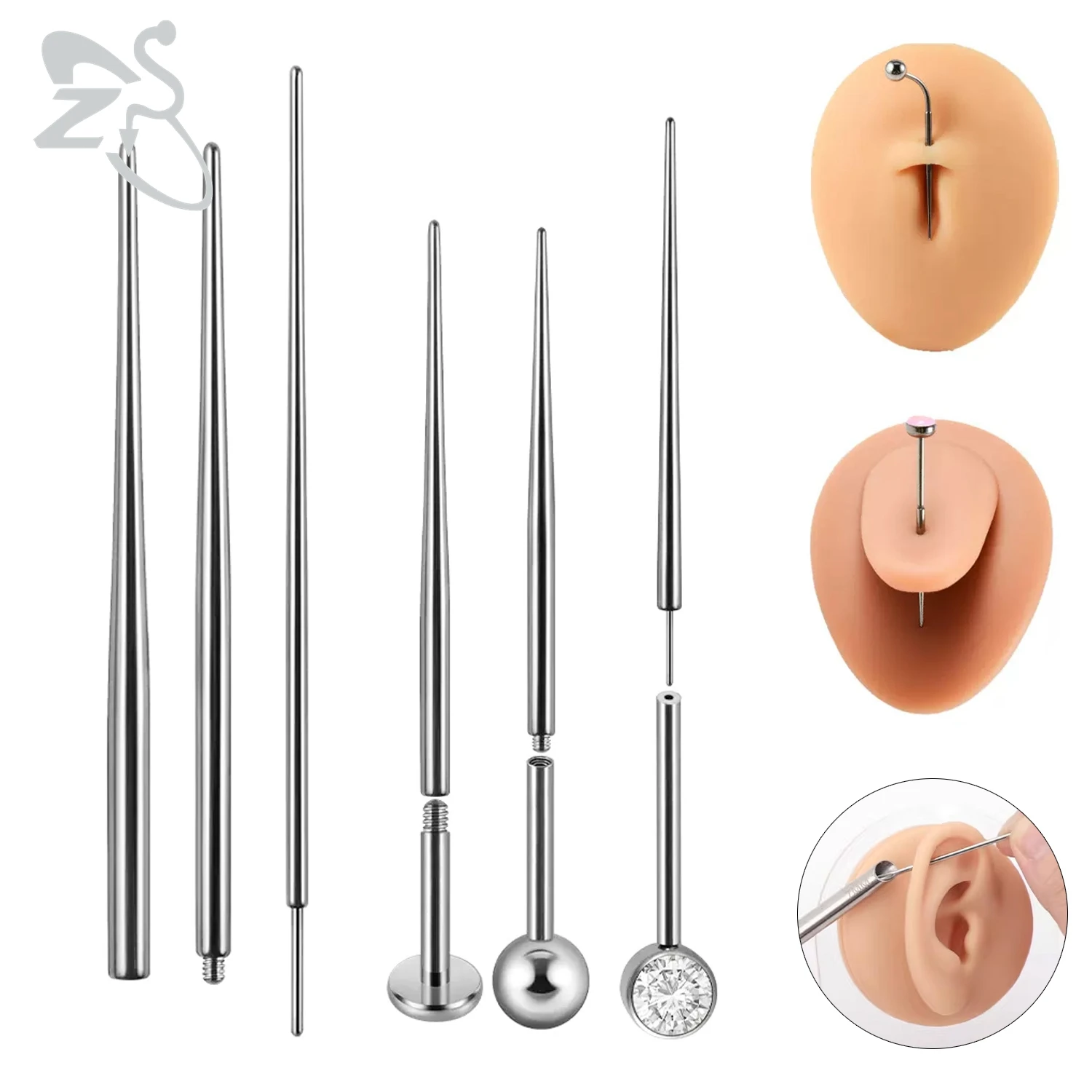 

ZS 1 PC 14G/16G/18G/20G Stainless Steel Piercing Men Taper Puncture Insertion Pin Internal Thread Threadless Piercings Tool Kits