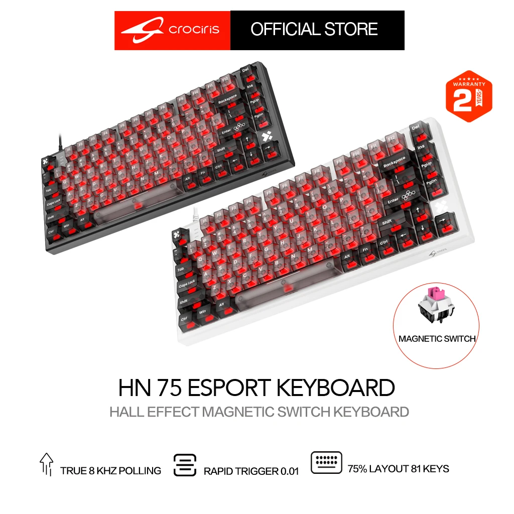 Crociris HN75 Hall Effect Magnetic Switch Keyboard 75% Gaming Keyboard Rapid Trigger 0.01mm 8K RGB Wired Esports Custom Keyboard