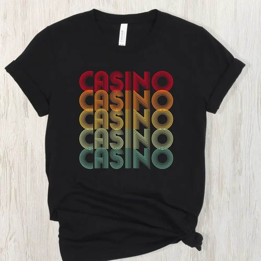 Retro Casino T Shirt Gambling Poker Texas Holdem Slots Lucky Sevens Card Games Las Vegas