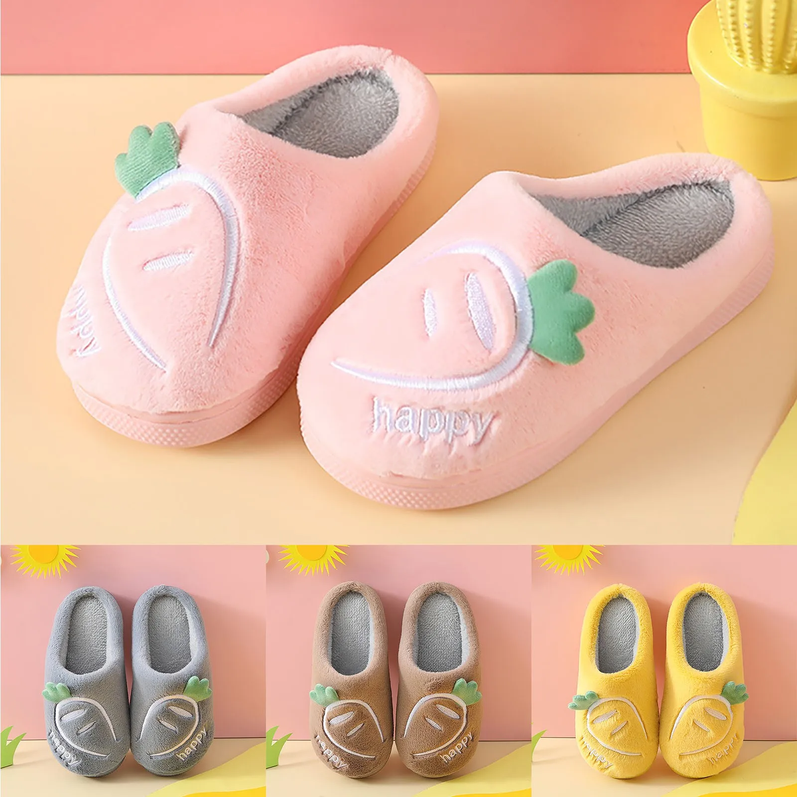 Cute Kids Slippers Fluffy Furry Women Home Platform Slippers Baby Girls Plush Slides Indoor Fuzzy Slippers Children Cotton Shoes