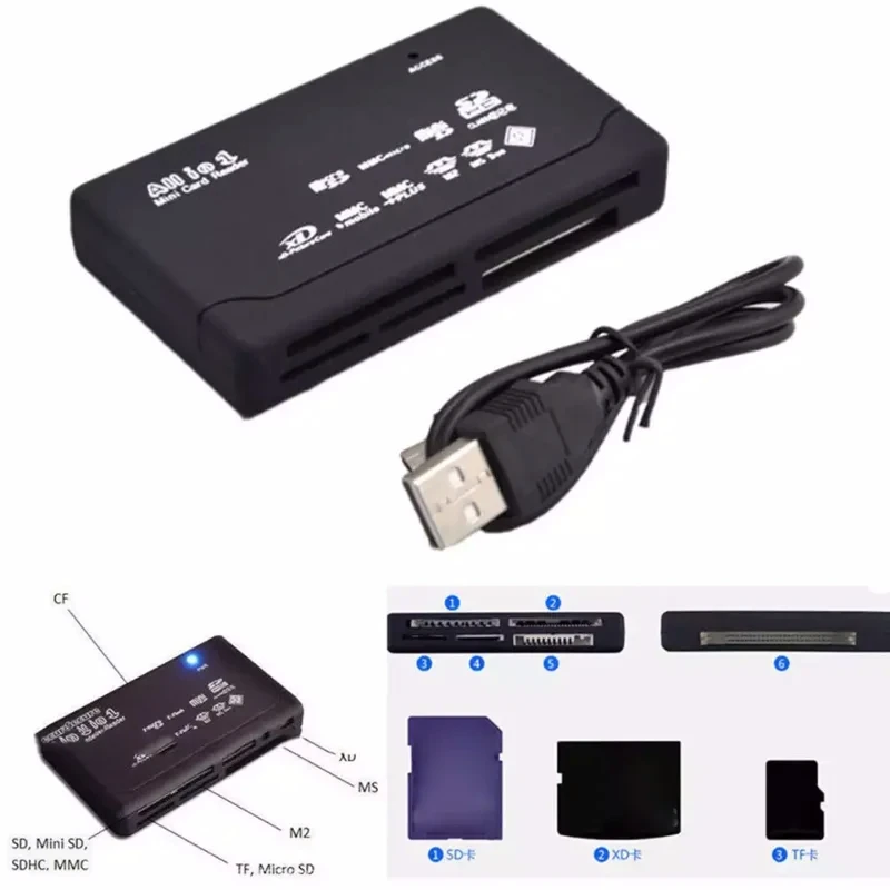 Usb 2.0 All In One Mini Memory Card Reader, Multifunctional Card Reader,, 480mbps, Tf, M2, Xd, Cf, Micro Sd