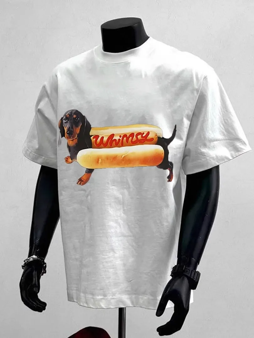 

Summer Men's 100% Pure Cotton Print Sausage Dog Cat Round Neck T-shirt Clothes Size S-4XL Motorcycle Tees Top Unisex