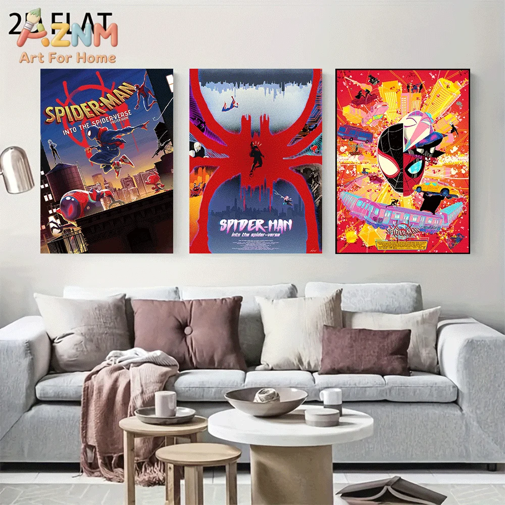 AZNM Spider-Man Into The Spider-Verse Canvas Wall Art Frameless Poster Colorful Movie Poster Print Home Decor for Boys Bedroom G