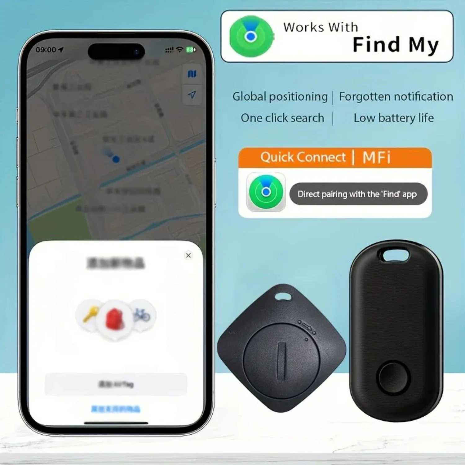 

Key GPS Tracker Bluetooth Works with Find My APP Global Positioning Finder Smart Anti-lost Alarm Reminder Positioner