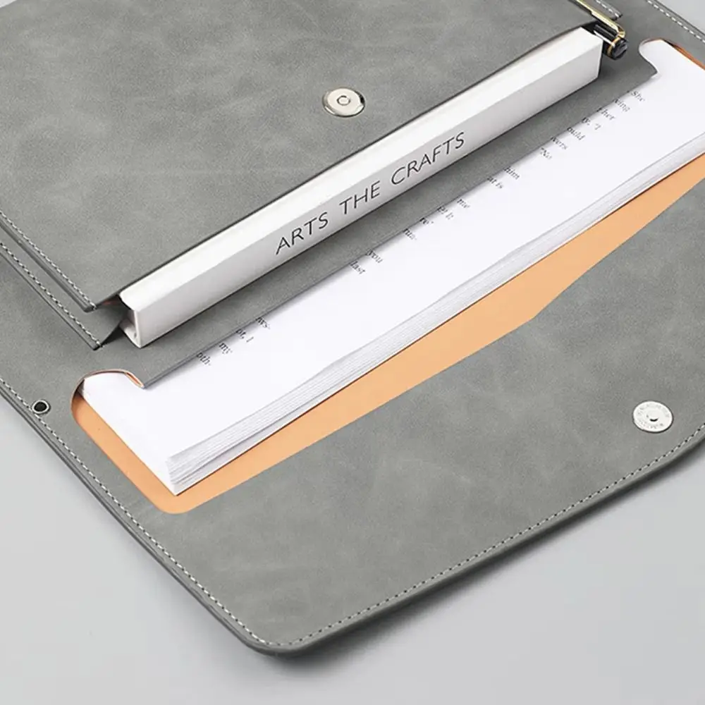 

Large Capacity A4 Leather Document Bag Simple Magnetic Button Double Layer File Folder with Rope Elegant File Storage Bag Paper