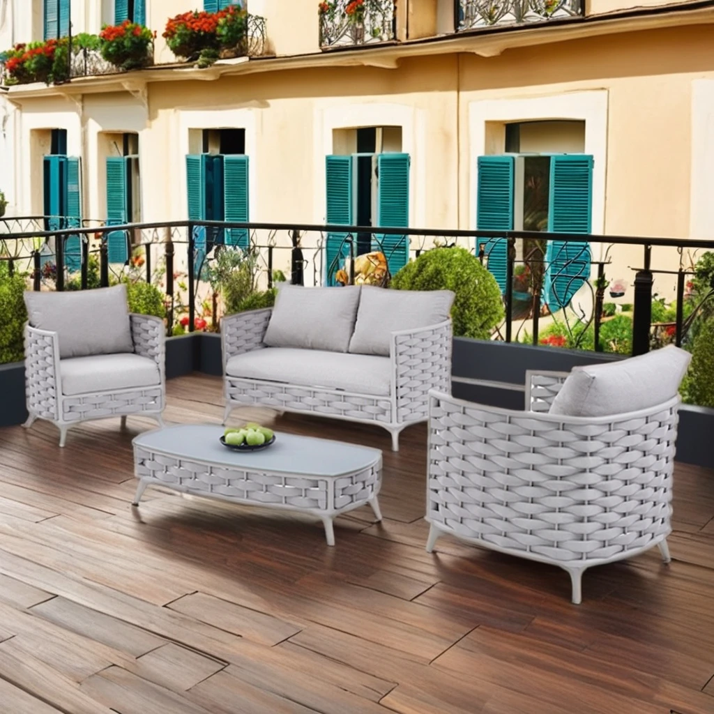 

Modern Luxury Outdoor Aluminum Patio Furniture Set Handmade Rope Courtyard All-weather Villa Garden Sectional Sofa