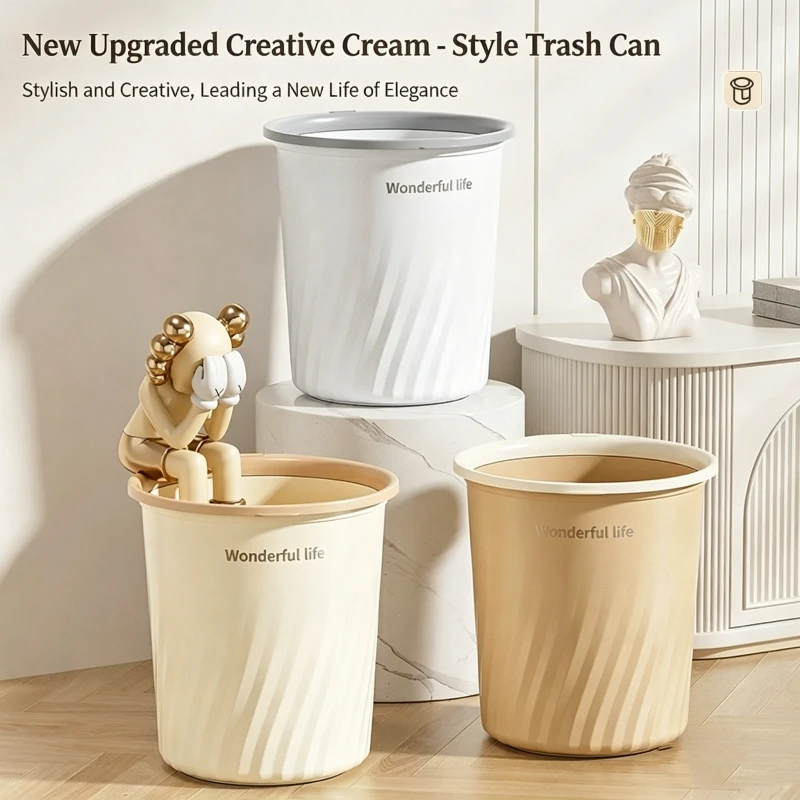 

Household plastic trash can, living room, kitchen, bathroom, uncovered, large-diameter, thick pressed ring garbage bin