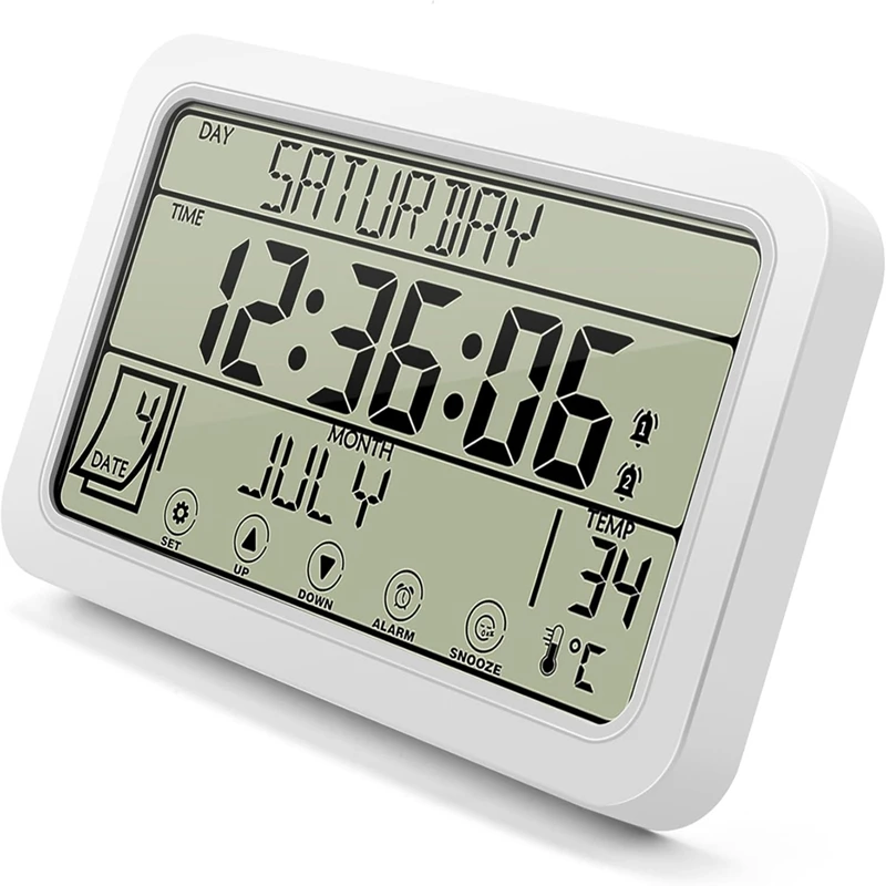 WISH Horloge murale numérique, horloge numérique à piles, horloge de bureau de 8 pouces avec température et humidité, date du jour pour le bureau et la maison