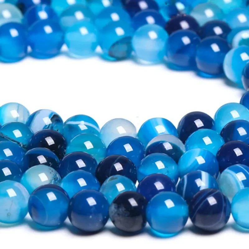 15inch Natural Round Blue Striped Agate Loose Beads 4/6/8/10 Mm for Jewelry Making DIY Beadbracelet and Exquisite Gift