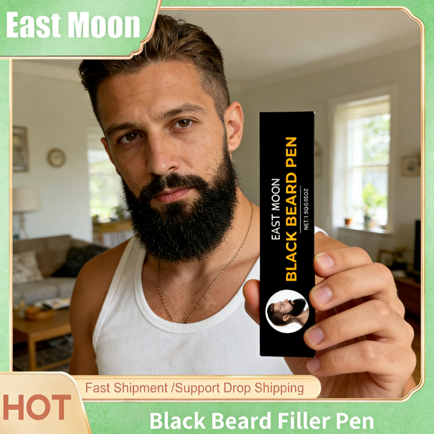 

East Moon Black Beard Filler Pen with Brush Fast Pernmanent Coloring Lasting Repair Waterproof Portable Natural Beard Dyeing Pen