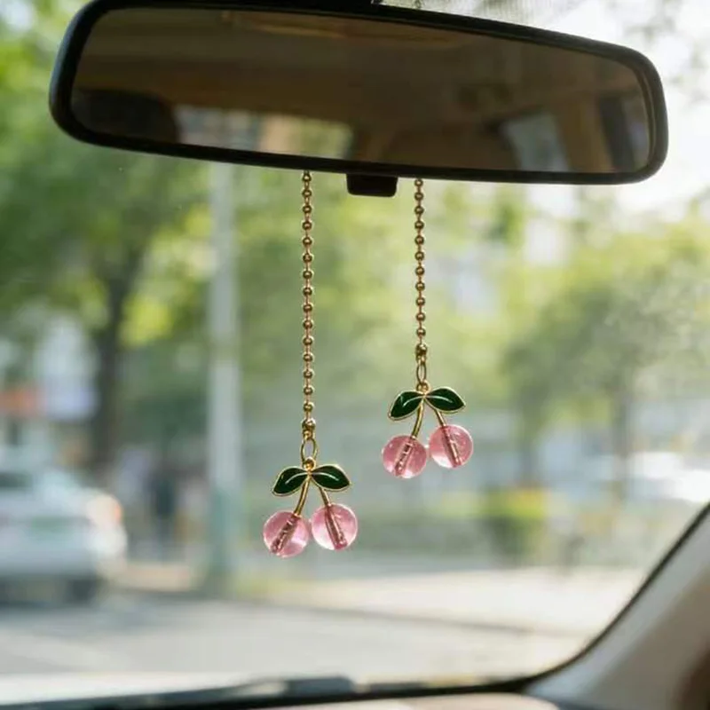 Auto-Rückspiegel-Anhänger in Kirschform, niedliche Auto-Innenausstattung, Geschenke für Frauen, Dekoration, hängende Ornamente, Geschenke – Detail 2