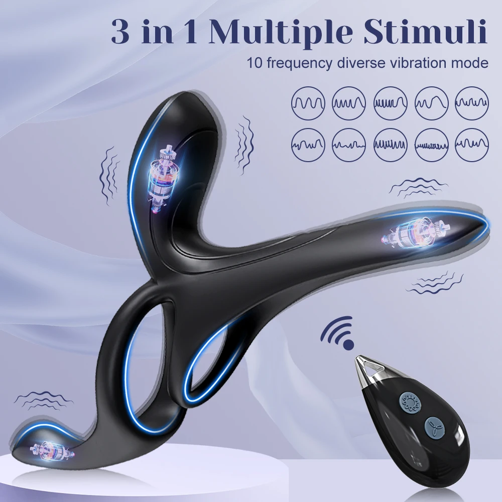 Vibrating Cock Ring for Men Penis Ring Ejaculation Delay Remote Control Clit Perineum Stimulation Adult Sex Toy for Couples