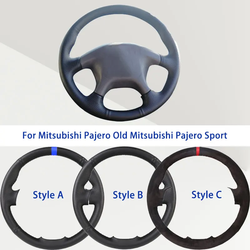 Capa de Volante de Carro em Couro Sintético Microfibra Preta para Mitsubishi Pajero Antigo e Mitsubishi Pajero Sport