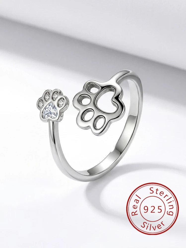 925 Sterling Silver Hollow Paw Print Adjustable Ring For Women Party Anniversary Daily Wear High Quality Fine Jewelry