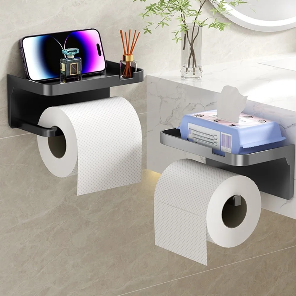 

Durable Plastic Toilet Paper Holder No Drill Multifunctional Tissue Holder Wall Mounted Storage Shelf Bathroom Accessories