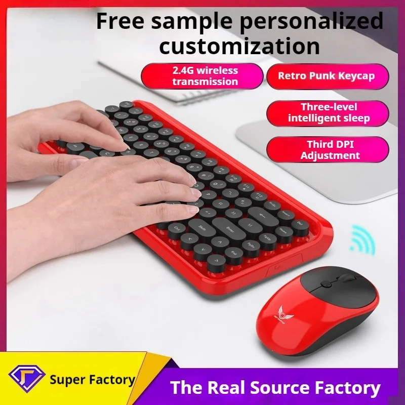 Punk Retro Circular Dots Keyboard 2.4g Wireless Keyboard Photoelectricity Mouse Tablet Laptop Desktop Computer Keyboard Office image 2