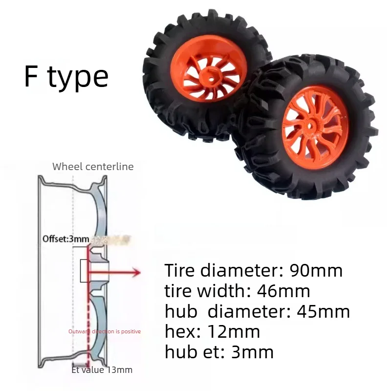 4PCS 90mm 12mm Hex Monster Truck Wheel Rubber Tires for SCY 16101 Pro 16102 Pro WLTOYS 144001 144010 1/16 Off-Road RC CarParts