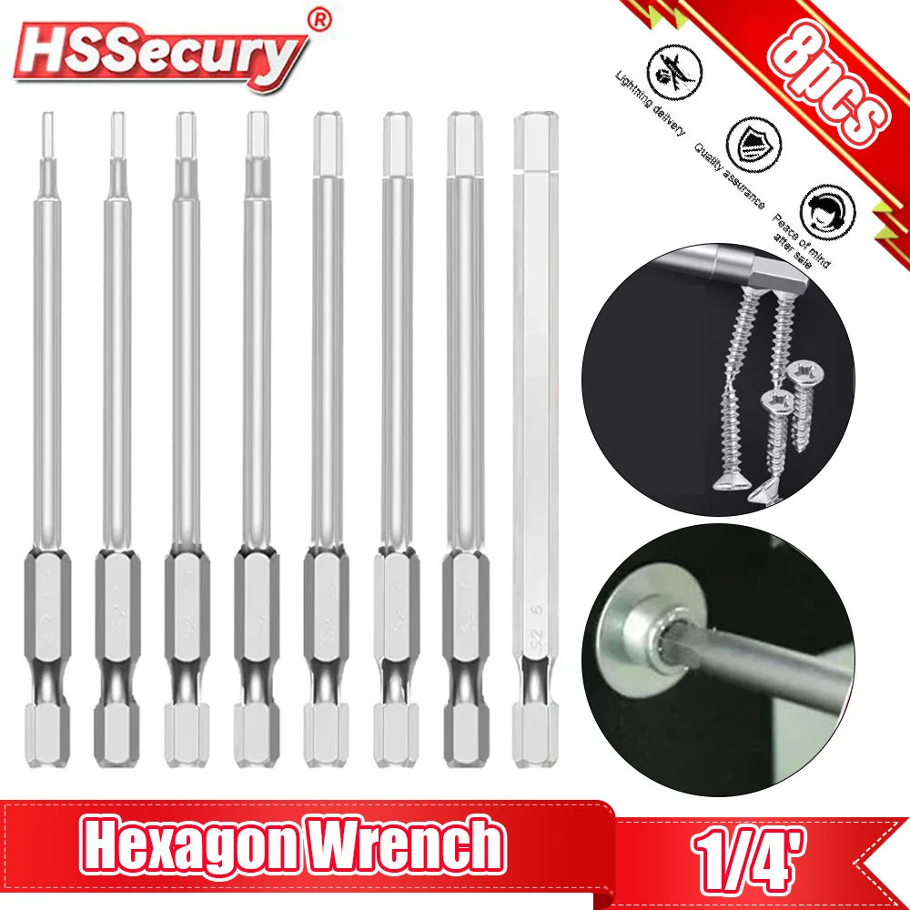 1/4' Hexagon Wrench Glove Barrel Metric Magnetic Screwdriver Drill Set of 8 1/4 Screwdriver Cross Hex Wrench Multi-function Tool