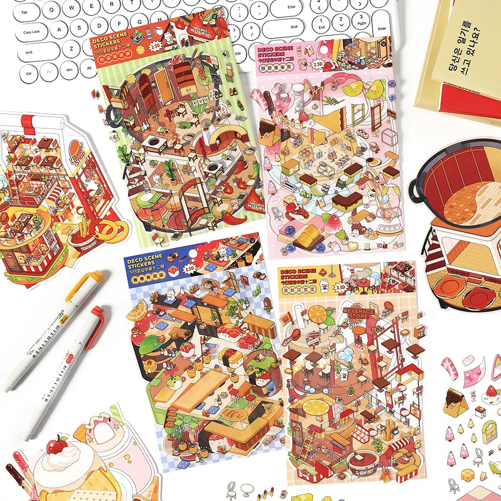 بطاقة عاشق 3 قطع [سلسلة المجلد المفتوح من اليوم] مقاومة للماء ثلاثية الأبعاد بطبقة مزدوجة ملصق مشهد رائع لطيف تصميم جديد مبتكر