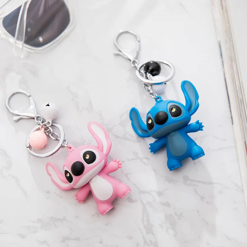 Disney Stitch Toys Keychain Anime Figure Stitch Pendant Pink Angel Keychains Women Car Keyring Girl Birthday Gift Eyes Glow Cute