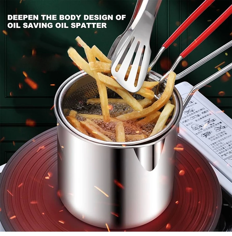 

304 Stainless Steel Deep Frying Pot Kitchen Fryer Tempura Fryer Pan Fry Kitchen Pot Chicken Fried Frying Pans Cooking Tools