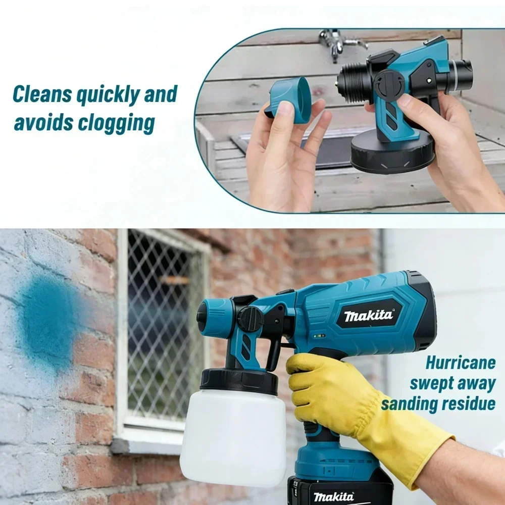 For Makita 18V Battery BL1860 Cordless Electric Paint Spray Gun 1L Portable Paint Sprayer For Auto Furniture Painting Work