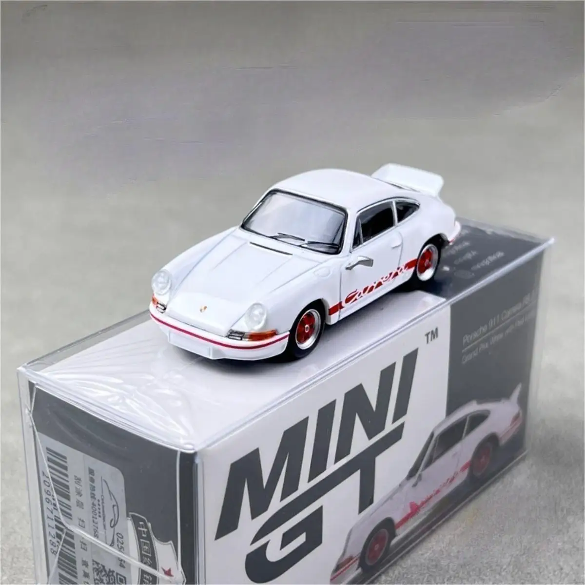 TSM MINI GT 1/64 Minigt 612 Carrera RS 2.7  Grand Prix White with Red Livery Die-cast Alloy Car Model Collection Display Gift