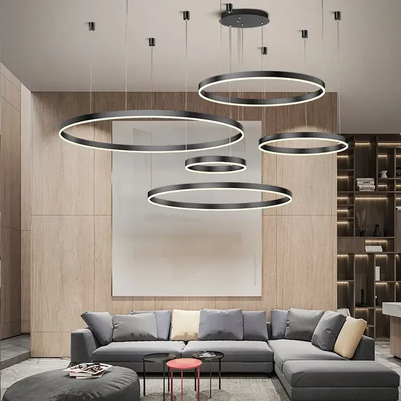 Imagem -04 - Moderno Led Chandelier Ring Light Circle Fixtures para Casa Living Lâmpada Pingente de Teto Ouro Preto Café Lâmpada Suspensa