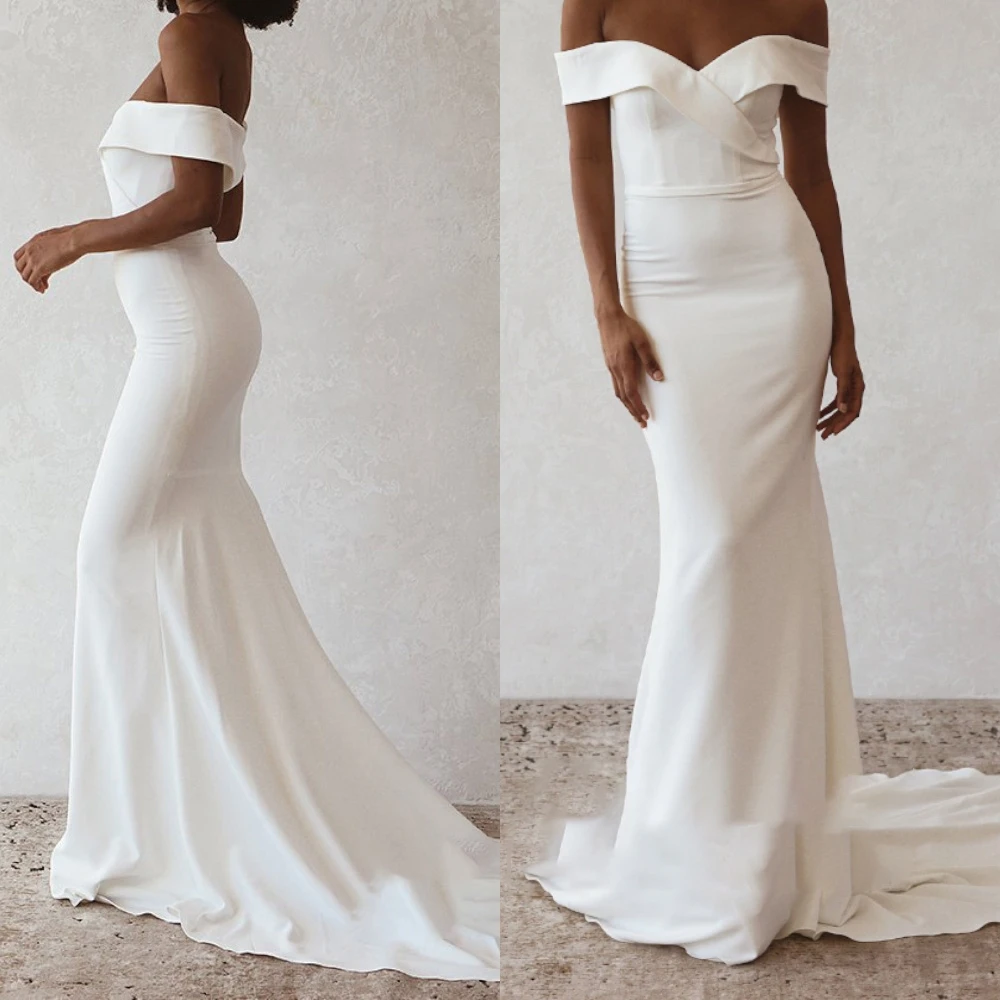 Customized White Chiffon Sexy Mermaid Formal Wedding Dress  Modern Strapless High Quality Bridal Party Zipper Back Bridal Gowns