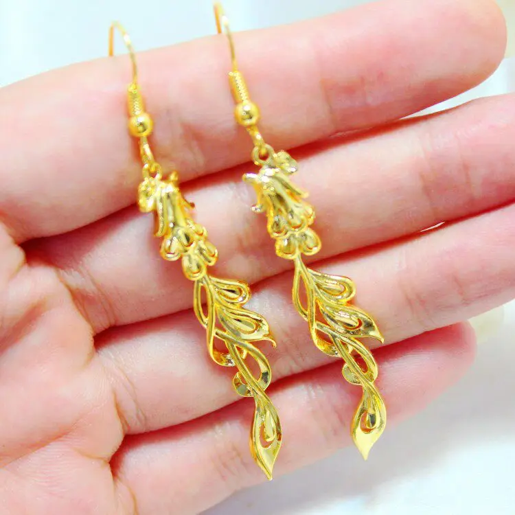 Gold Shop Same Style 9999 24K Real Gold Women's Gold Earrings Dragon Phoenix tassel Earrings Earrings Pendants Girlfriend Gift L