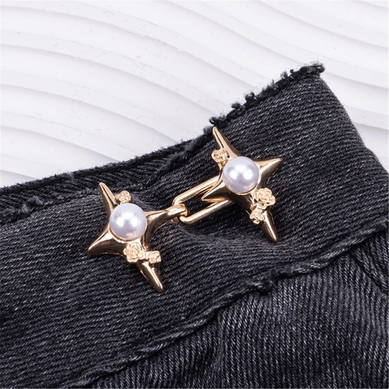 Crossed Star Waist Pin Shawl Clip Waist Brooch Hook for Jeans Pants Buckle Waist Tightener Button Accessory 3/6PCS